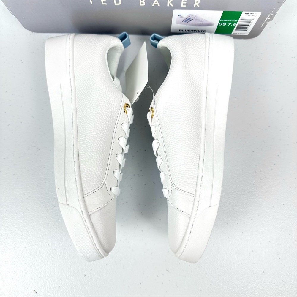 Ted Baker Bailey Icon Women’s 7.5 Classic Leather Tennis Shoe Blue Stripe New - Picture 7 of 13